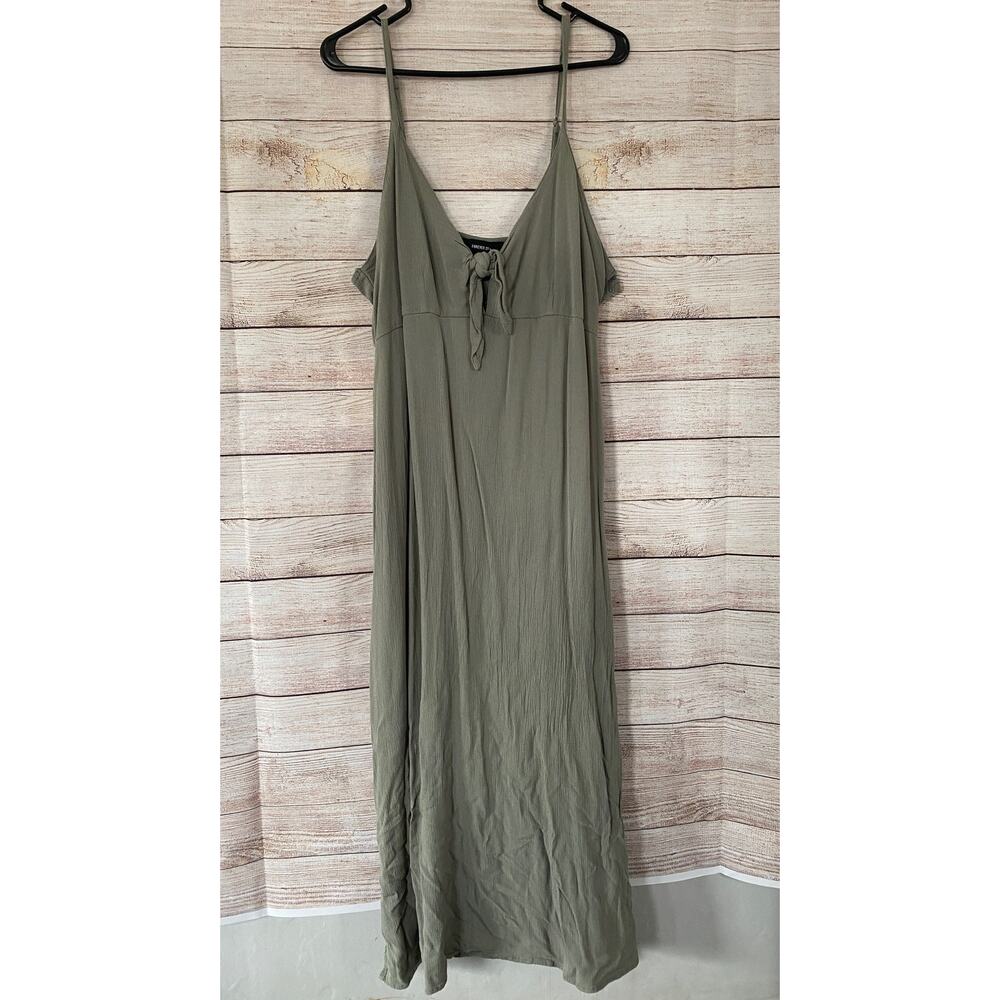Forever 21 Olive Green Sweetheart Tank Dress Crinkled Rayon Size 2X Stretch